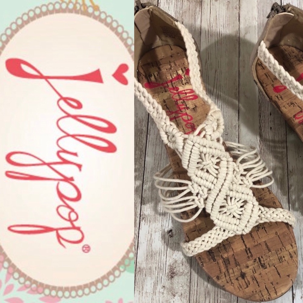 JellyPop cream crocheted zip up sandals size 9.5
